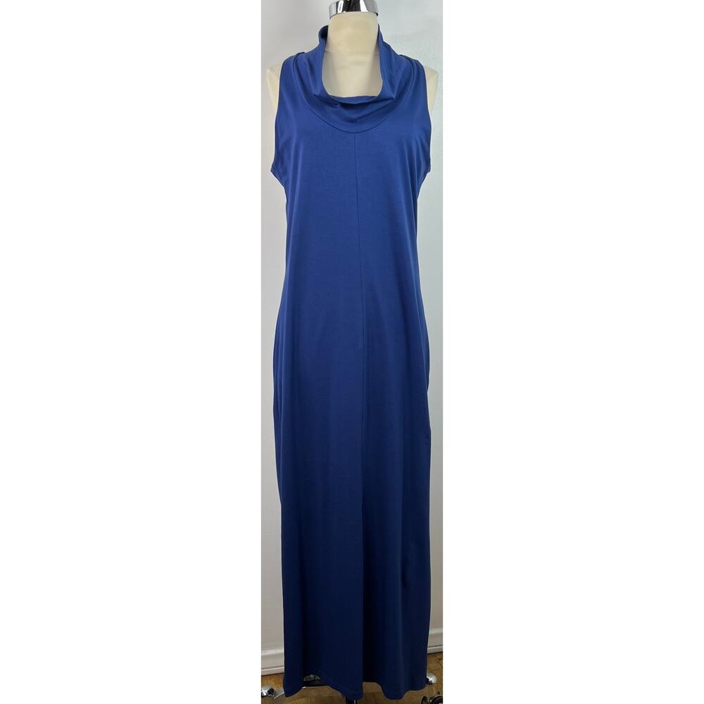 Horny Toad Golightly Casual Maxi Blue Dress Mock Neck Sleeveless Resortwear Sz M